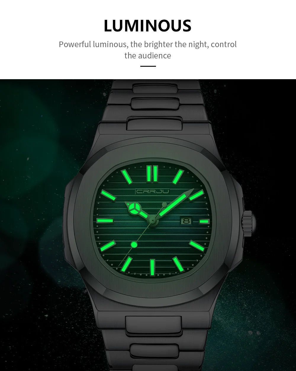 CRRJU 5018 Hot Sale Fashion Stainless Steel Luxury Watch Quartz Movt Luminous Hands Function Man Wristwatch for Men Gift