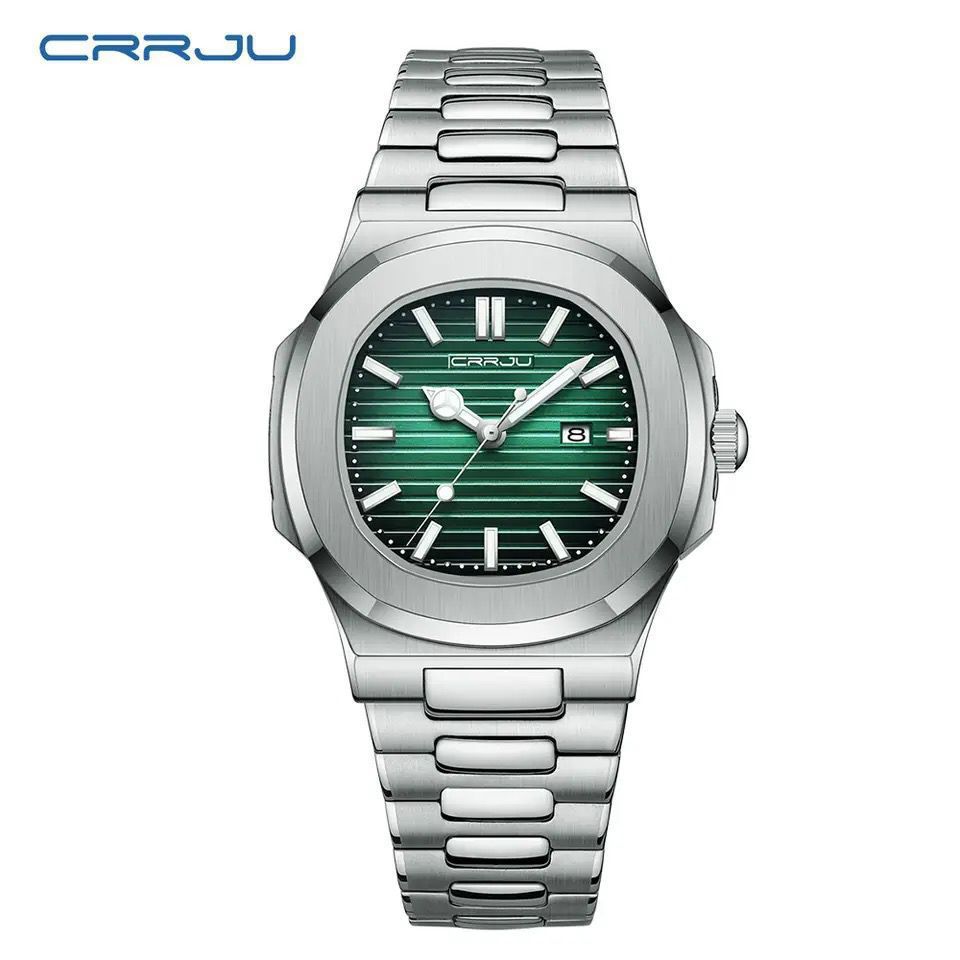 CRRJU 5018 Hot Sale Fashion Stainless Steel Luxury Watch Quartz Movt Luminous Hands Function Man Wristwatch for Men Gift
