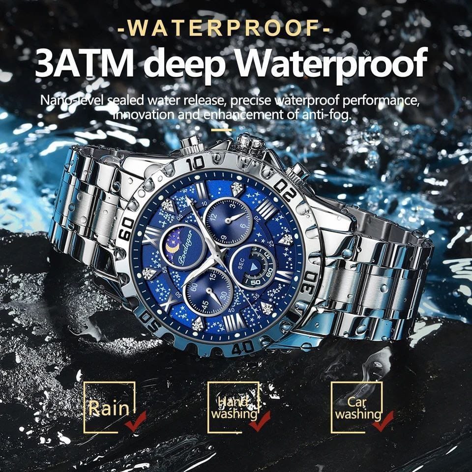 POEDAGAR 973 Men Watch Fashion Chronograph Quartz Watches High Quality Leather Waterproof Luminous Auto Date Business Wristwatch