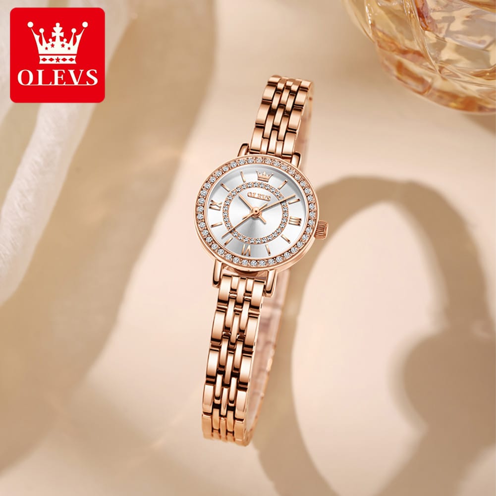 OLEVS Brand 5508 Ladies Watch Set Luxury Gold Steel Strap Quartz Heart Simple Fashion Waterproof Ladies Watch