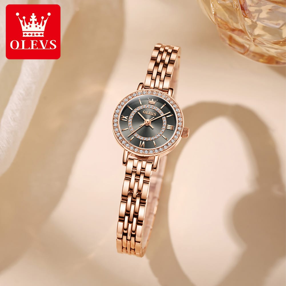 OLEVS Brand 5508 Ladies Watch Set Luxury Gold Steel Strap Quartz Heart Simple Fashion Waterproof Ladies Watch