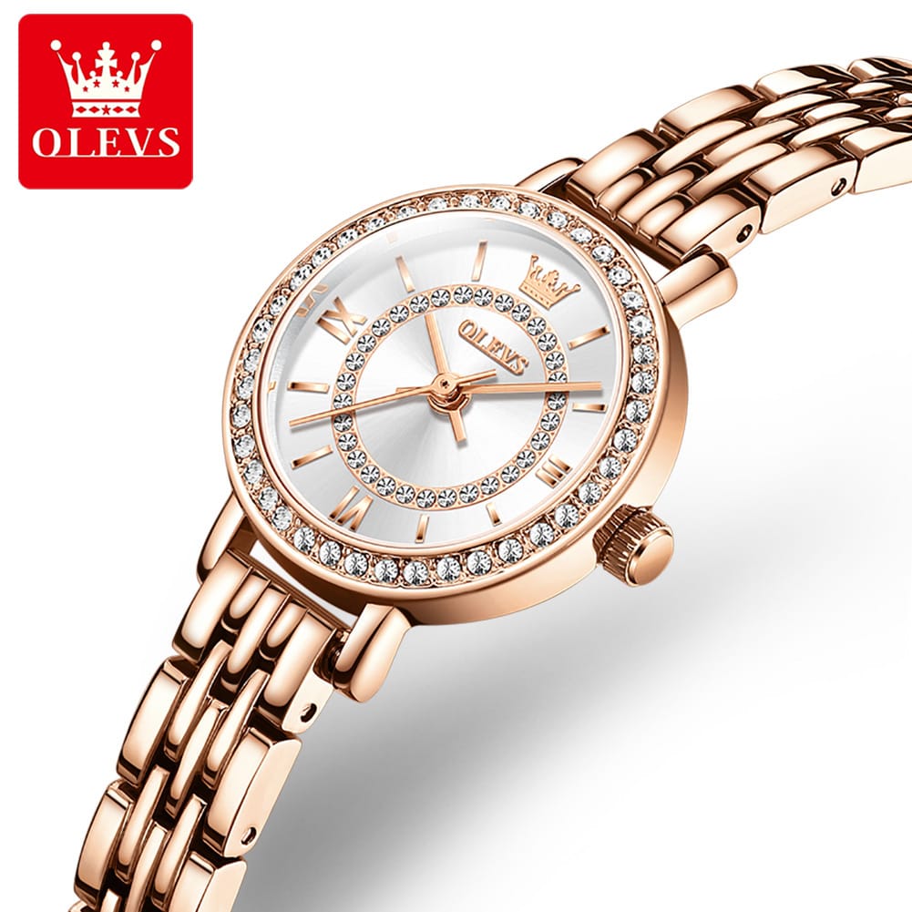 OLEVS Brand 5508 Ladies Watch Set Luxury Gold Steel Strap Quartz Heart Simple Fashion Waterproof Ladies Watch