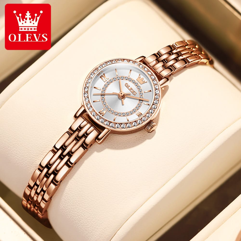 OLEVS Brand 5508 Ladies Watch Set Luxury Gold Steel Strap Quartz Heart Simple Fashion Waterproof Ladies Watch