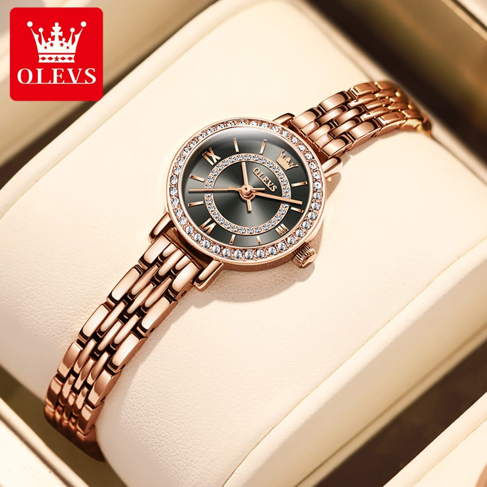 OLEVS Brand 5508 Ladies Watch Set Luxury Gold Steel Strap Quartz Heart Simple Fashion Waterproof Ladies Watch