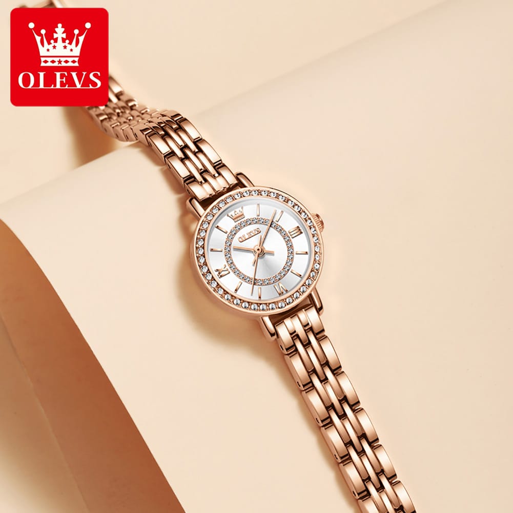 OLEVS Brand 5508 Ladies Watch Set Luxury Gold Steel Strap Quartz Heart Simple Fashion Waterproof Ladies Watch