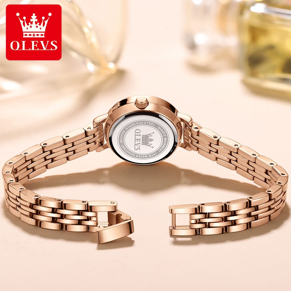 OLEVS Brand 5508 Ladies Watch Set Luxury Gold Steel Strap Quartz Heart Simple Fashion Waterproof Ladies Watch