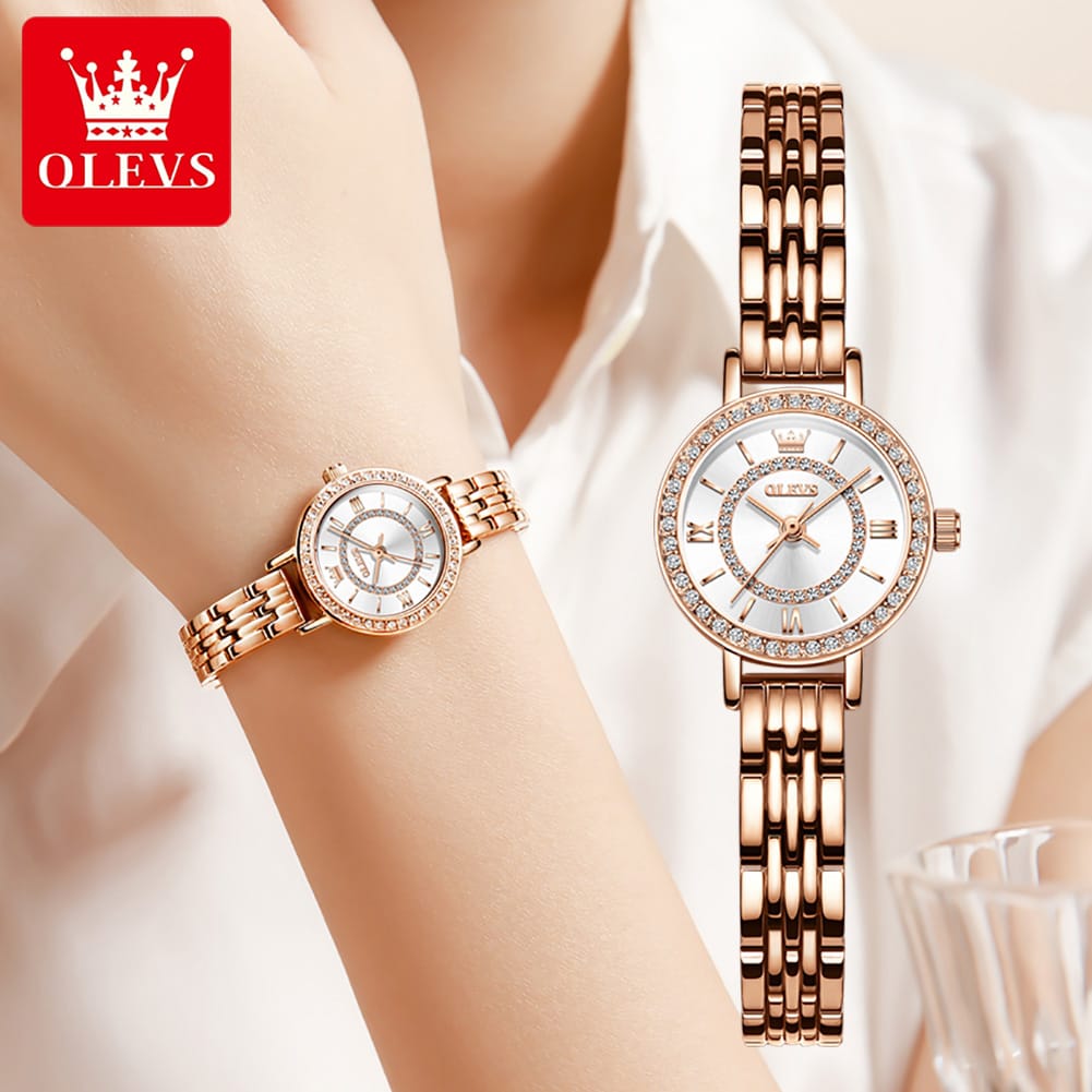 OLEVS Brand 5508 Ladies Watch Set Luxury Gold Steel Strap Quartz Heart Simple Fashion Waterproof Ladies Watch