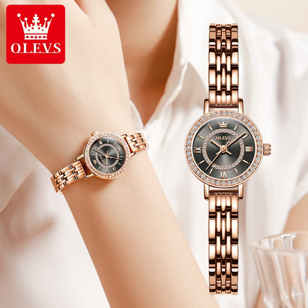 OLEVS Brand 5508 Ladies Watch Set Luxury Gold Steel Strap Quartz Heart Simple Fashion Waterproof Ladies Watch