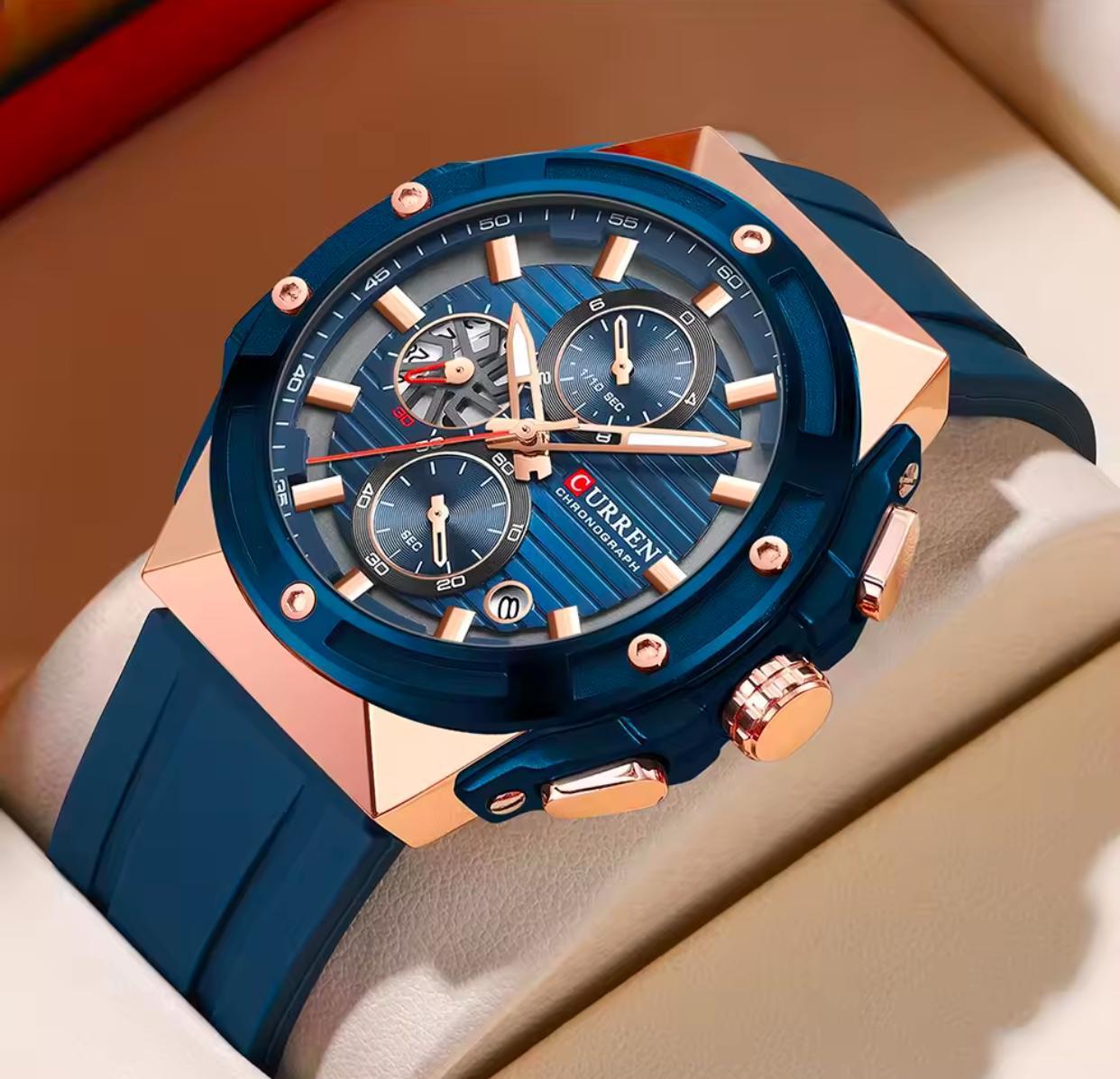 CURREN 8462 Latest Design Men Quartz Watch Silicone Strap Multifunctional Timing Code Classic Luminous Waterproof Men's Watch