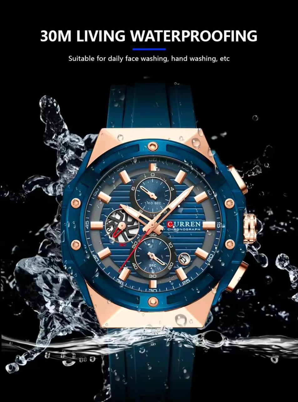CURREN 8462 Latest Design Men Quartz Watch Silicone Strap Multifunctional Timing Code Classic Luminous Waterproof Men's Watch