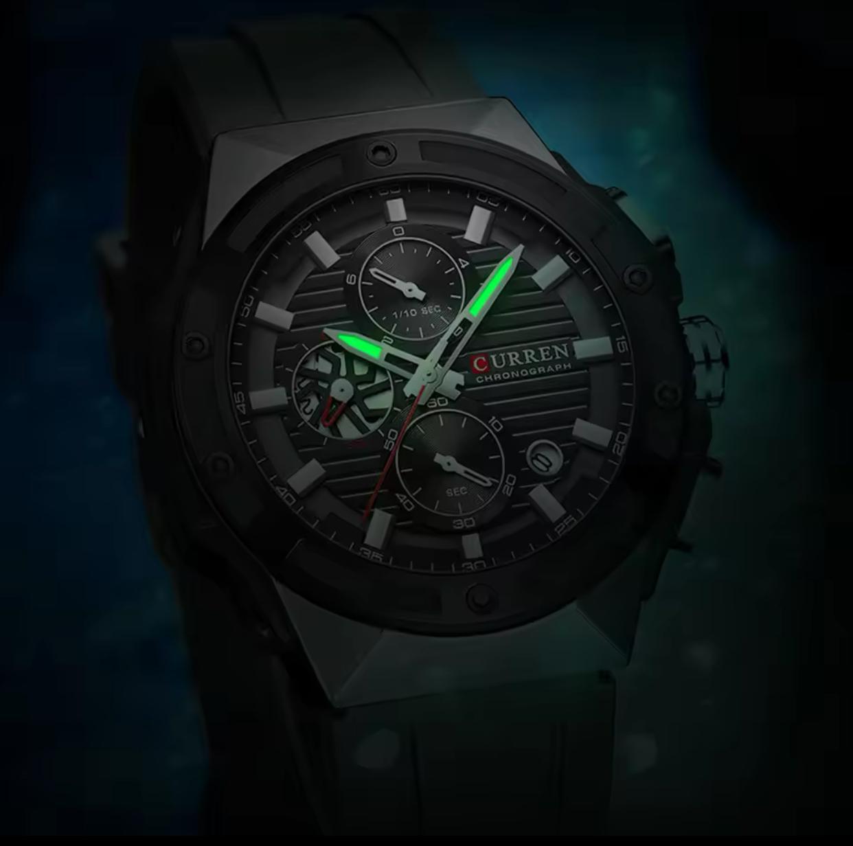 CURREN 8462 Latest Design Men Quartz Watch Silicone Strap Multifunctional Timing Code Classic Luminous Waterproof Men's Watch