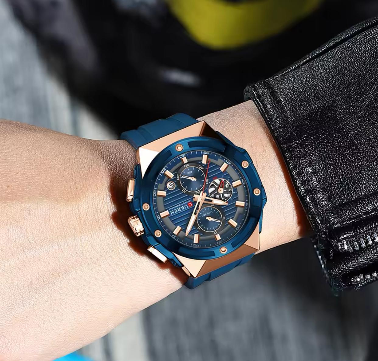 CURREN 8462 Latest Design Men Quartz Watch Silicone Strap Multifunctional Timing Code Classic Luminous Waterproof Men's Watch