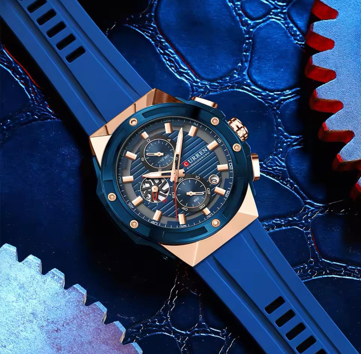 CURREN 8462 Latest Design Men Quartz Watch Silicone Strap Multifunctional Timing Code Classic Luminous Waterproof Men's Watch
