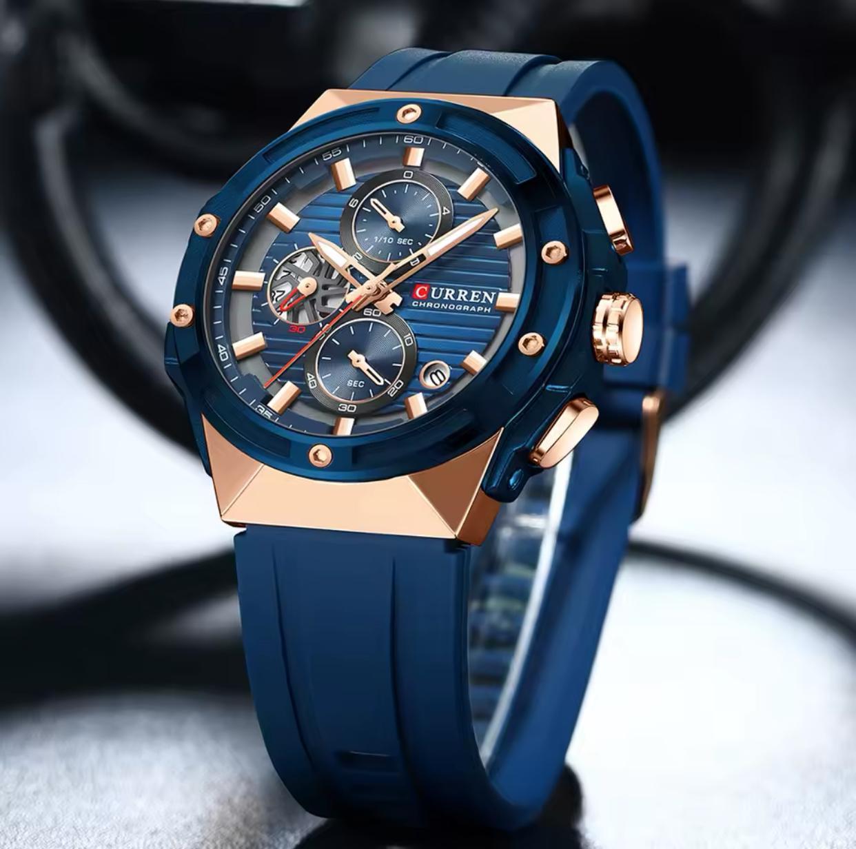 CURREN 8462 Latest Design Men Quartz Watch Silicone Strap Multifunctional Timing Code Classic Luminous Waterproof Men's Watch