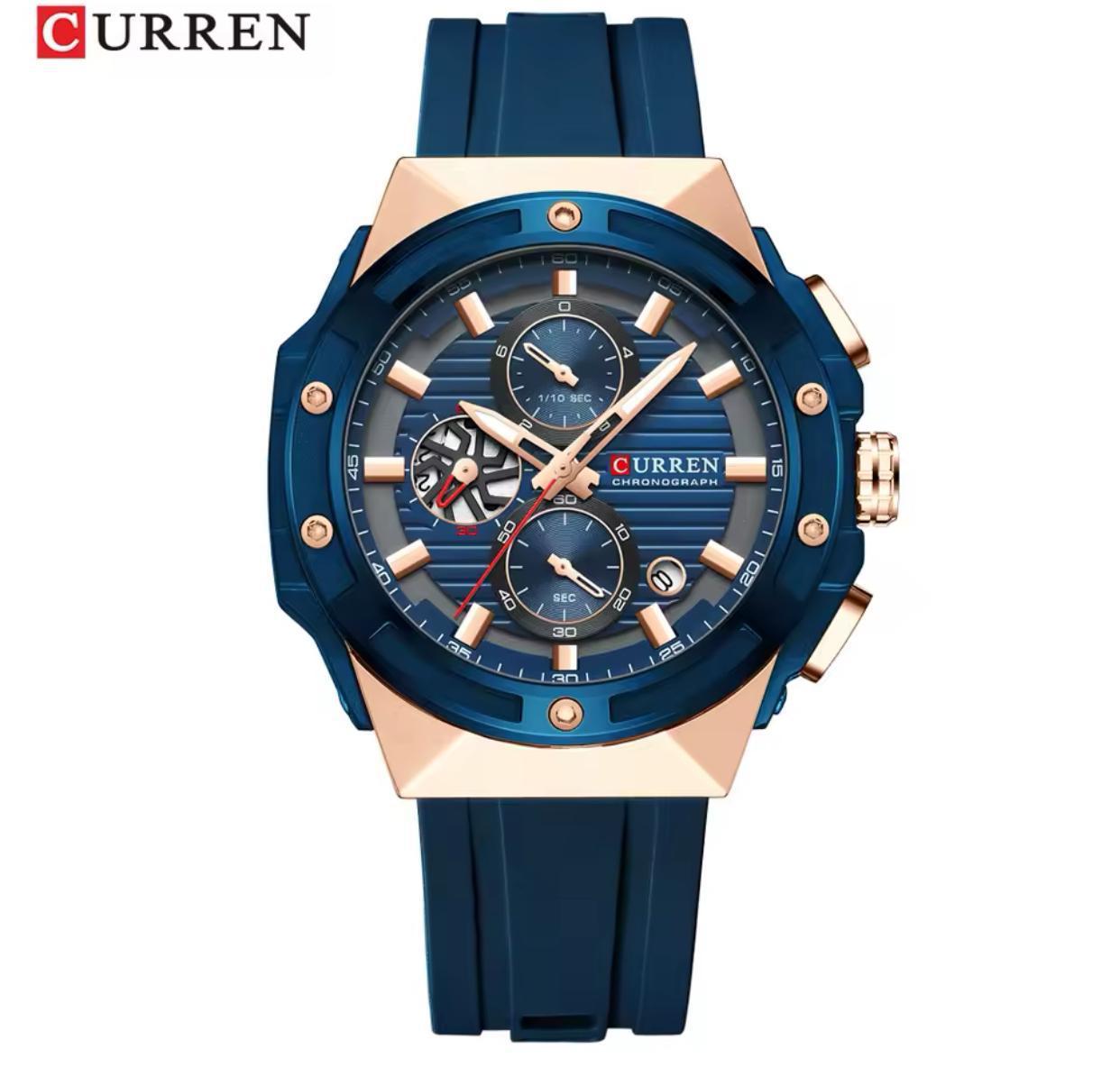 CURREN 8462 Latest Design Men Quartz Watch Silicone Strap Multifunctional Timing Code Classic Luminous Waterproof Men's Watch