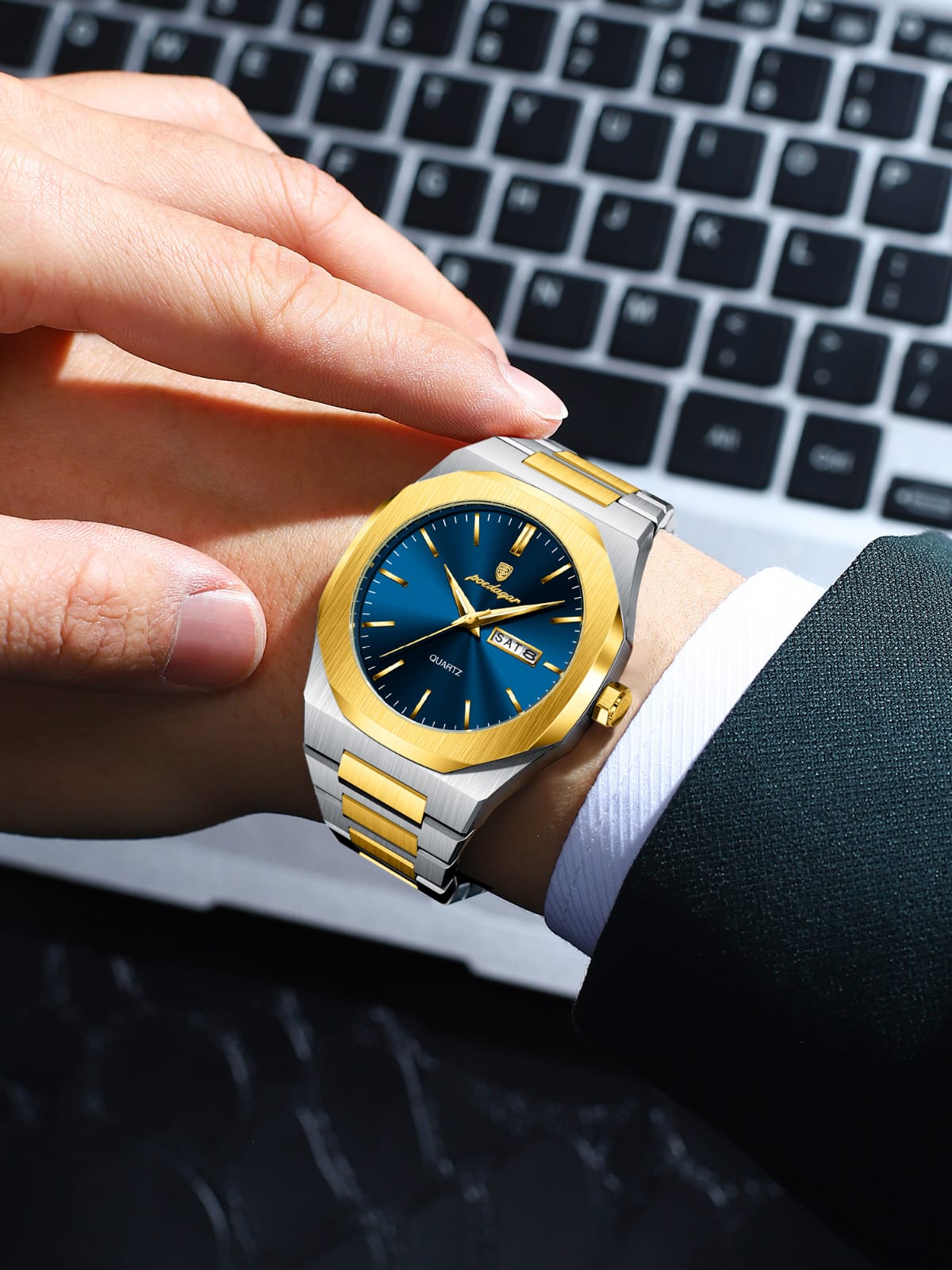 POEDAGAR 825 Top Luxury Men Clock Waterproof Luminous Calendar Man Wristwatch Sports Stainless Steel Quartz Men's Watches