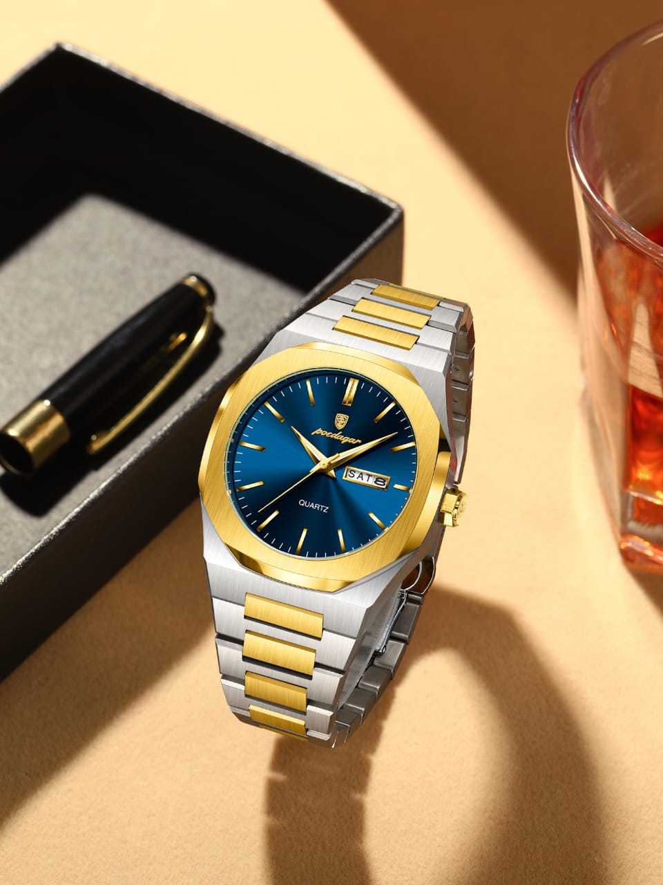 POEDAGAR 825 Top Luxury Men Clock Waterproof Luminous Calendar Man Wristwatch Sports Stainless Steel Quartz Men's Watches