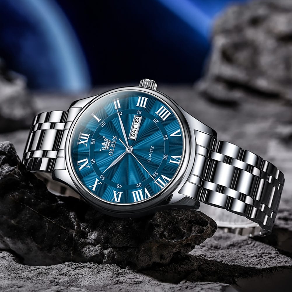 Olevs 3663 Original Waterproof Top Brand Watch Roman Scale Business Men Wristwatch Male's Dual Calendar Stainless Steel Watches
