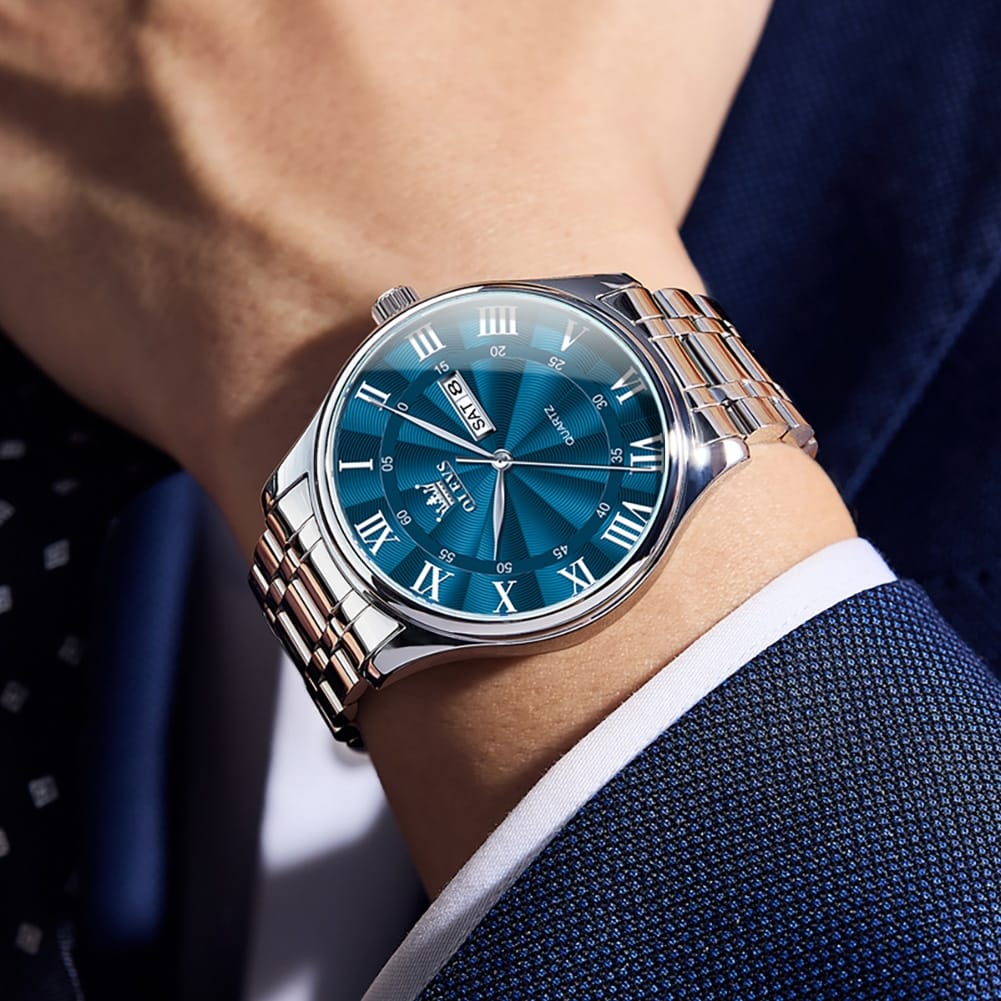 Olevs 3663 Original Waterproof Top Brand Watch Roman Scale Business Men Wristwatch Male's Dual Calendar Stainless Steel Watches