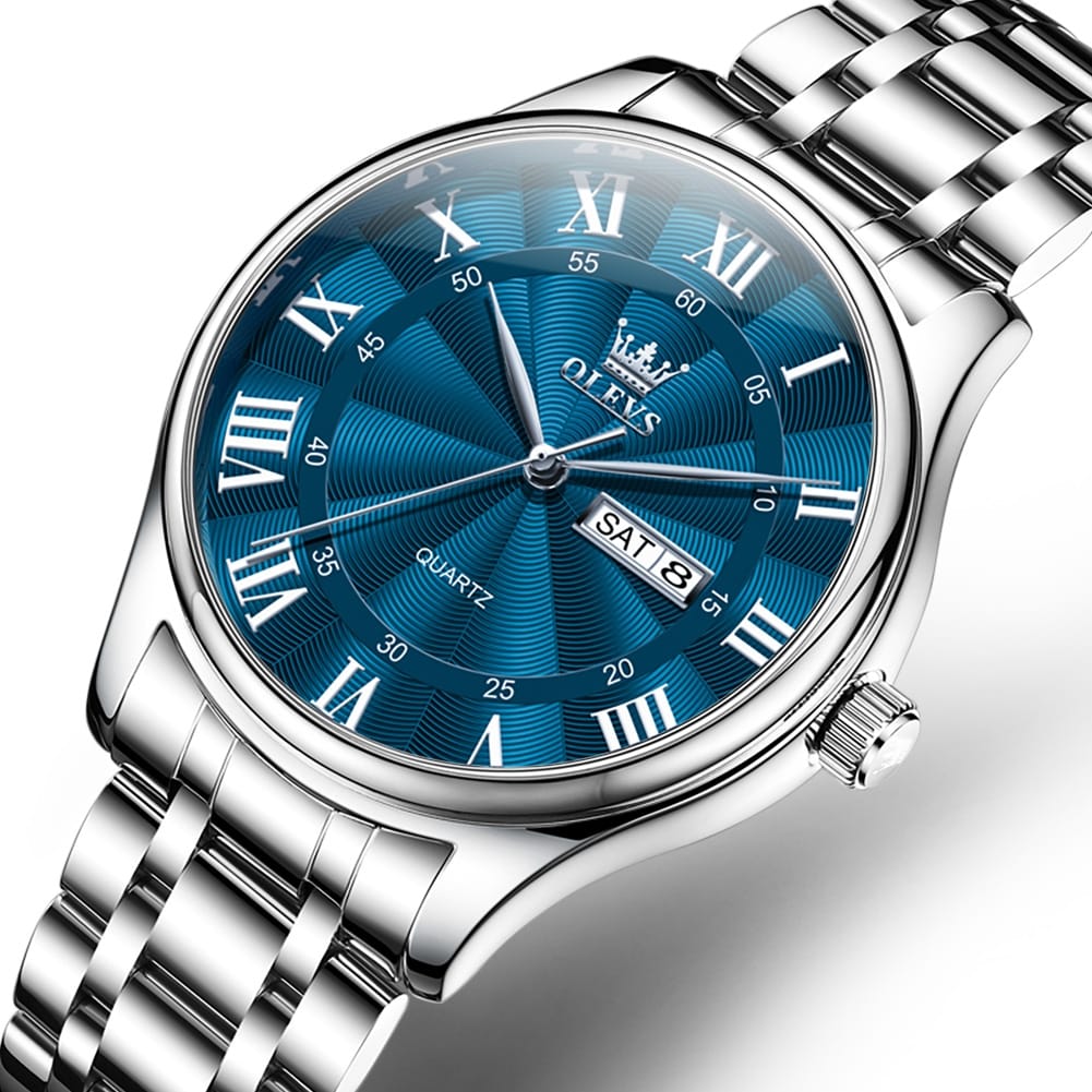 Olevs 3663 Original Waterproof Top Brand Watch Roman Scale Business Men Wristwatch Male's Dual Calendar Stainless Steel Watches