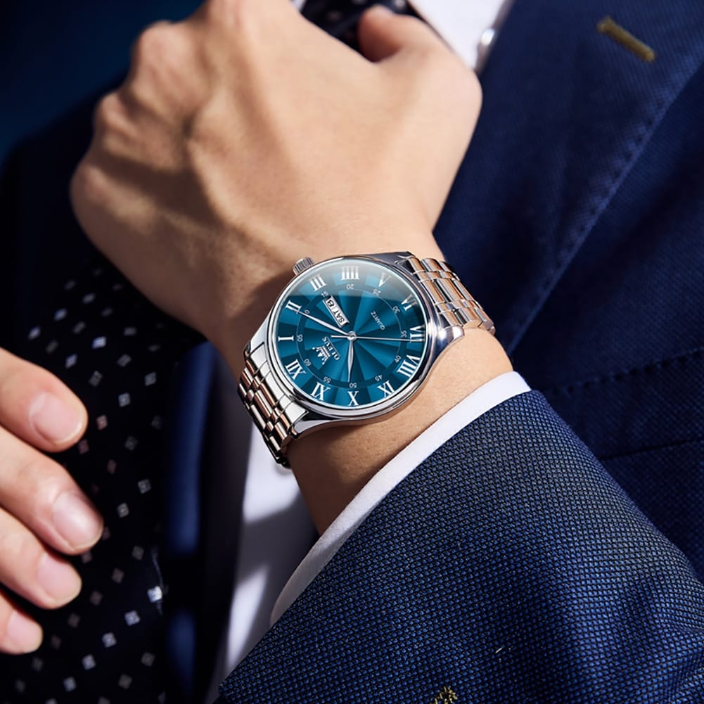 Olevs 3663 Original Waterproof Top Brand Watch Roman Scale Business Men Wristwatch Male's Dual Calendar Stainless Steel Watches