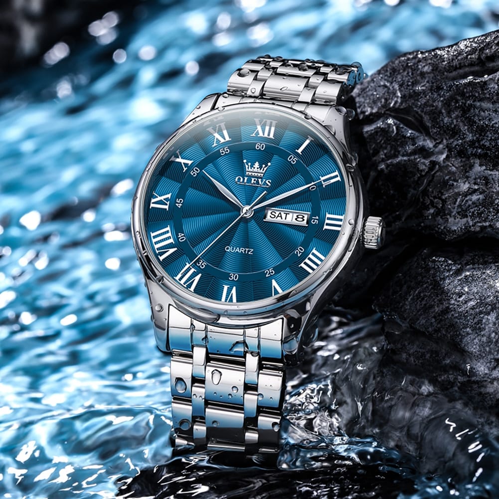 Olevs 3663 Original Waterproof Top Brand Watch Roman Scale Business Men Wristwatch Male's Dual Calendar Stainless Steel Watches