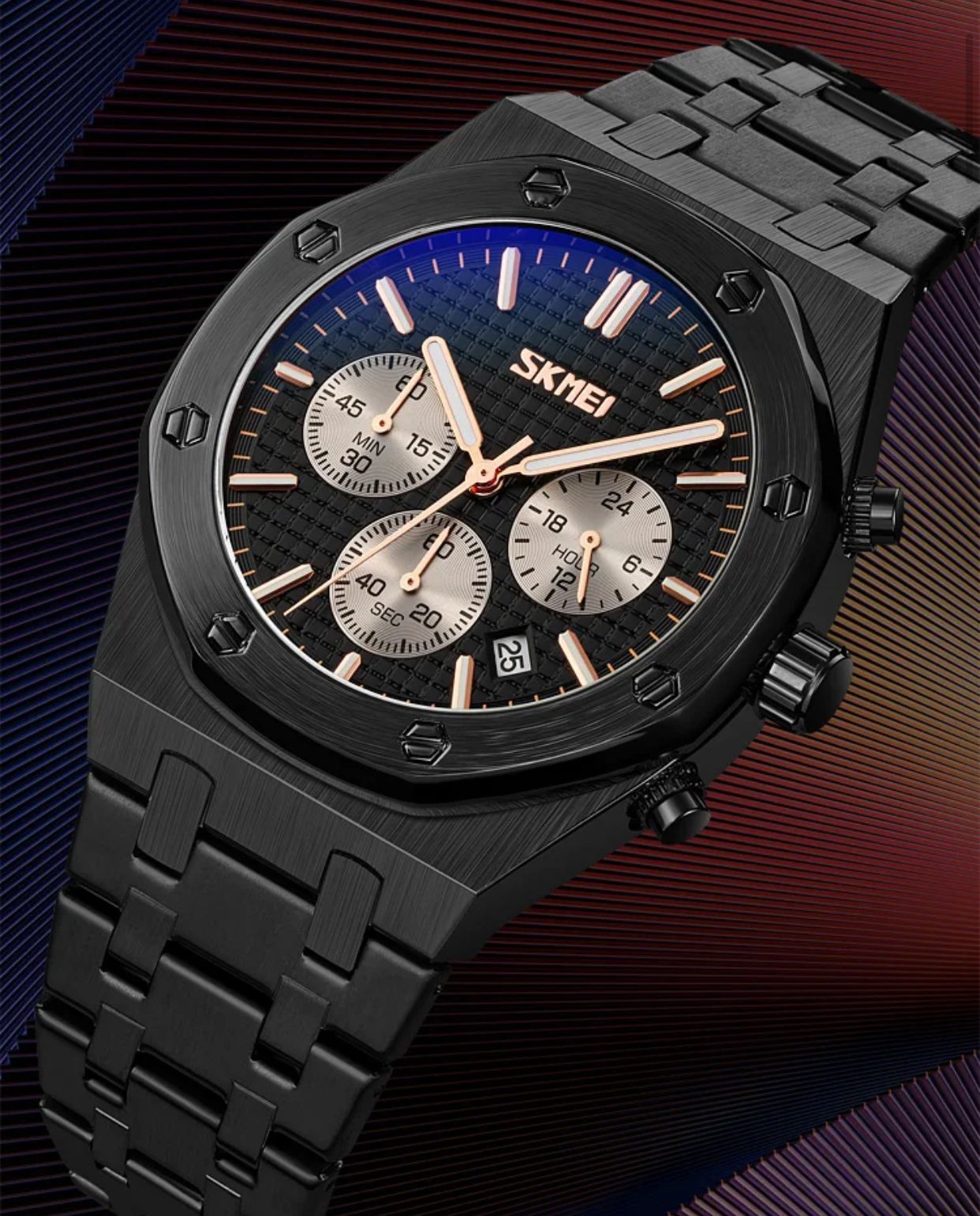 Luxury Skmei 9296 Stainless Steel Men Wrist Watch Waterproof Golden Watch Classic Business Wristwatch