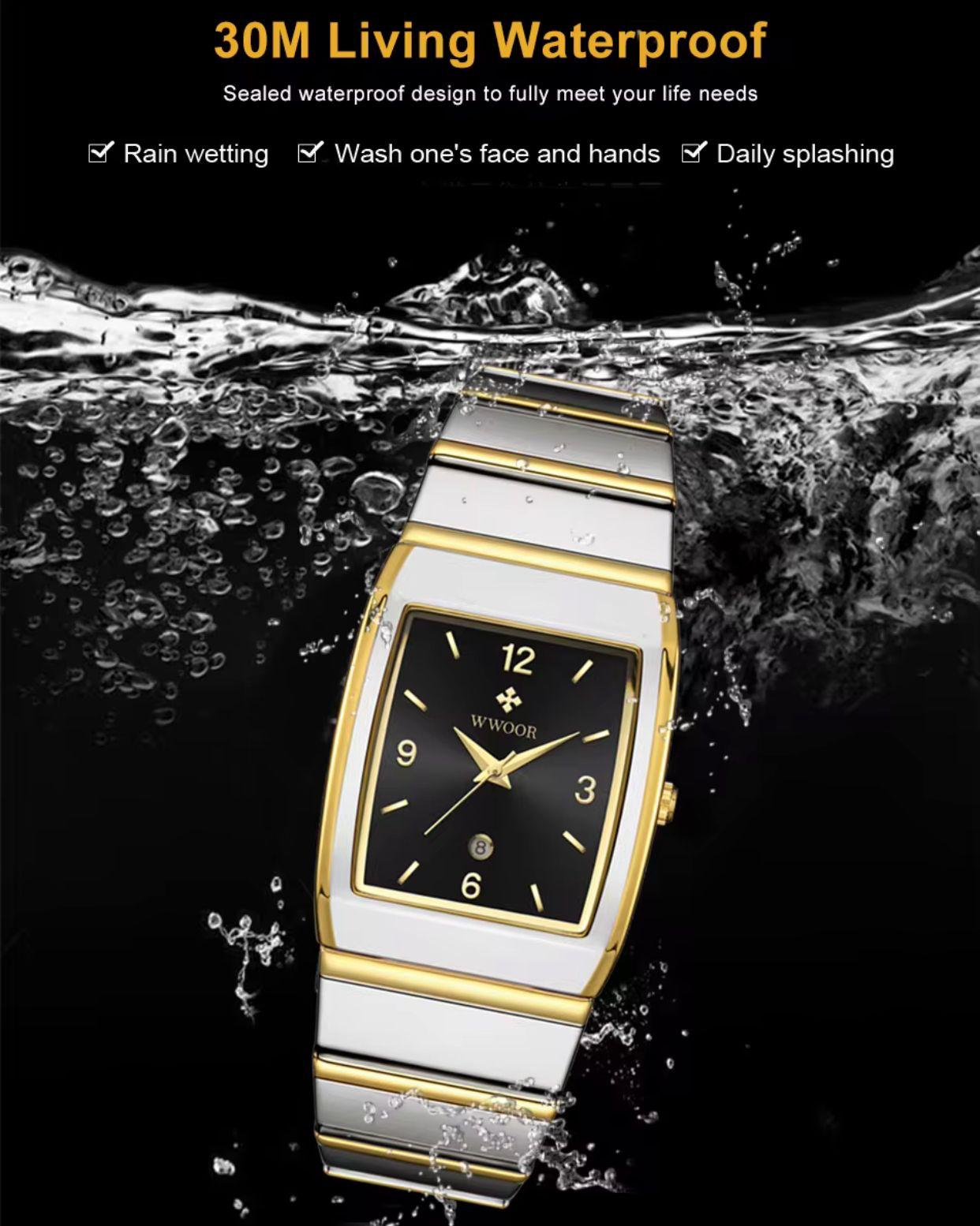 WWOOR 8888 Steel Band Business Fashion Watch Men's Square Watch Quartz Movement Sports and Leisure Trendy Style