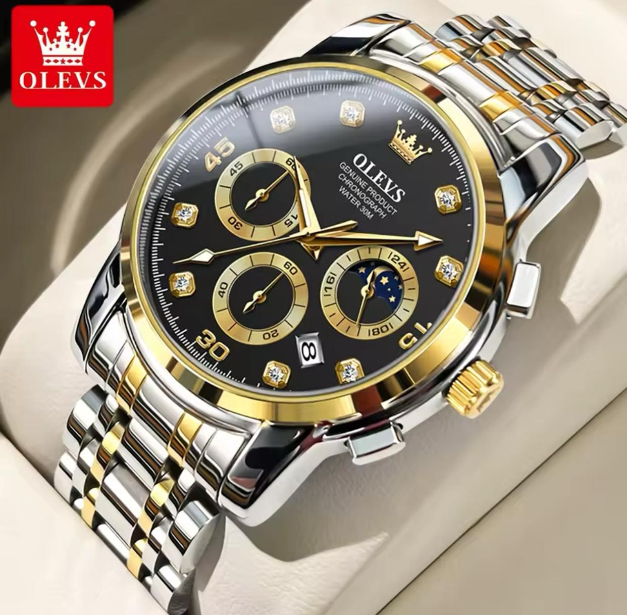 OLEVS 2889 Men Quartz Wristwatch High Quality Chronograph Stainless Steel Band Luminous Calendar Waterproof Casual Watches