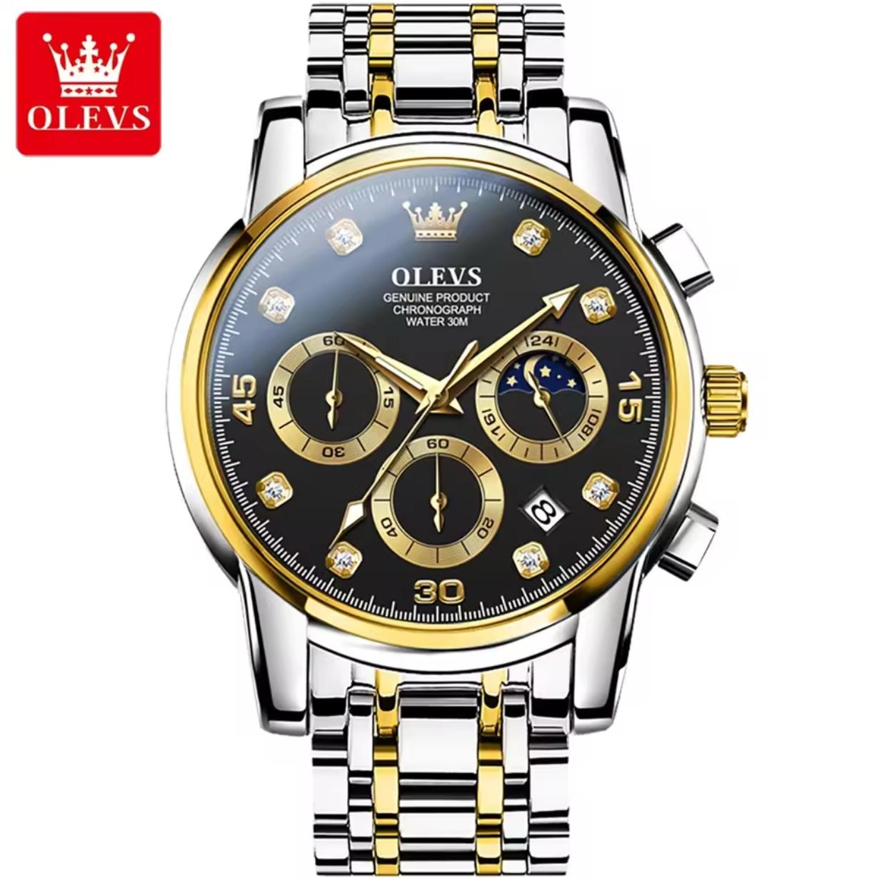 OLEVS 2889 Men Quartz Wristwatch High Quality Chronograph Stainless Steel Band Luminous Calendar Waterproof Casual Watches