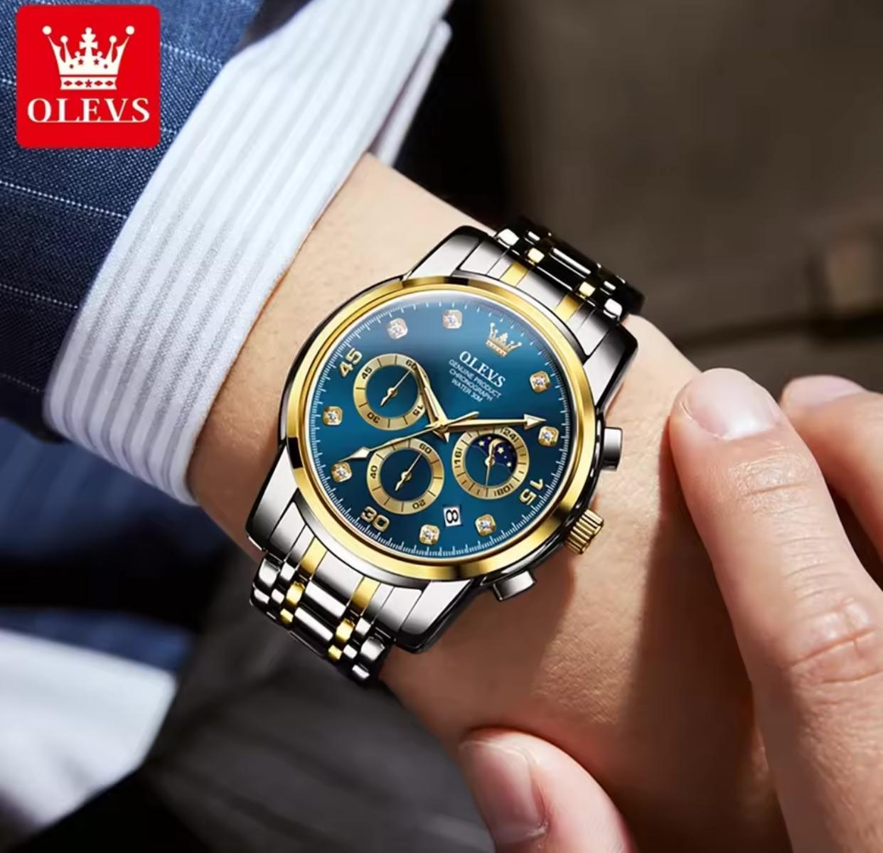 OLEVS 2889 Men Quartz Wristwatch High Quality Chronograph Stainless Steel Band Luminous Calendar Waterproof Casual Watches