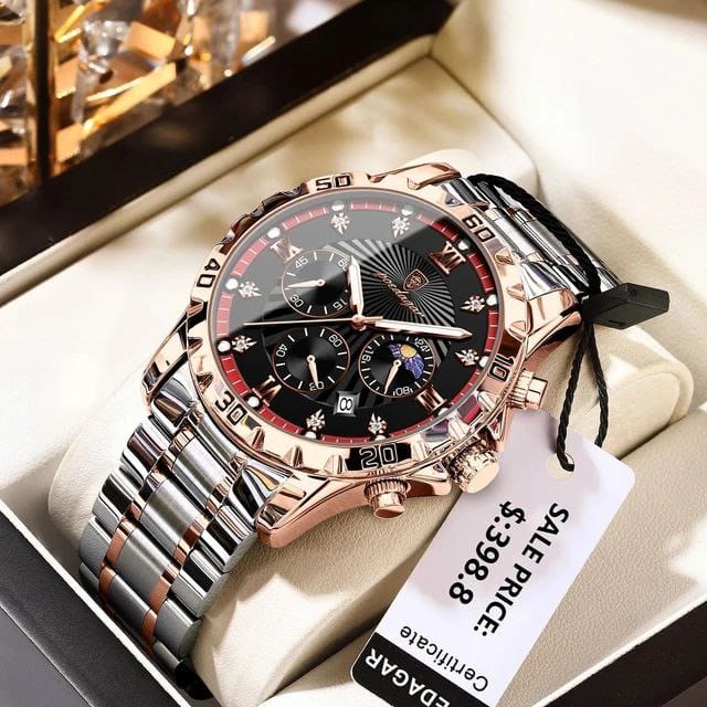 POEDAGAR-965 Men's Multifunctional Quartz Watch Fashionable Night Light Waterproof Stainless Steel Band Buckle Clasp Glass Dial