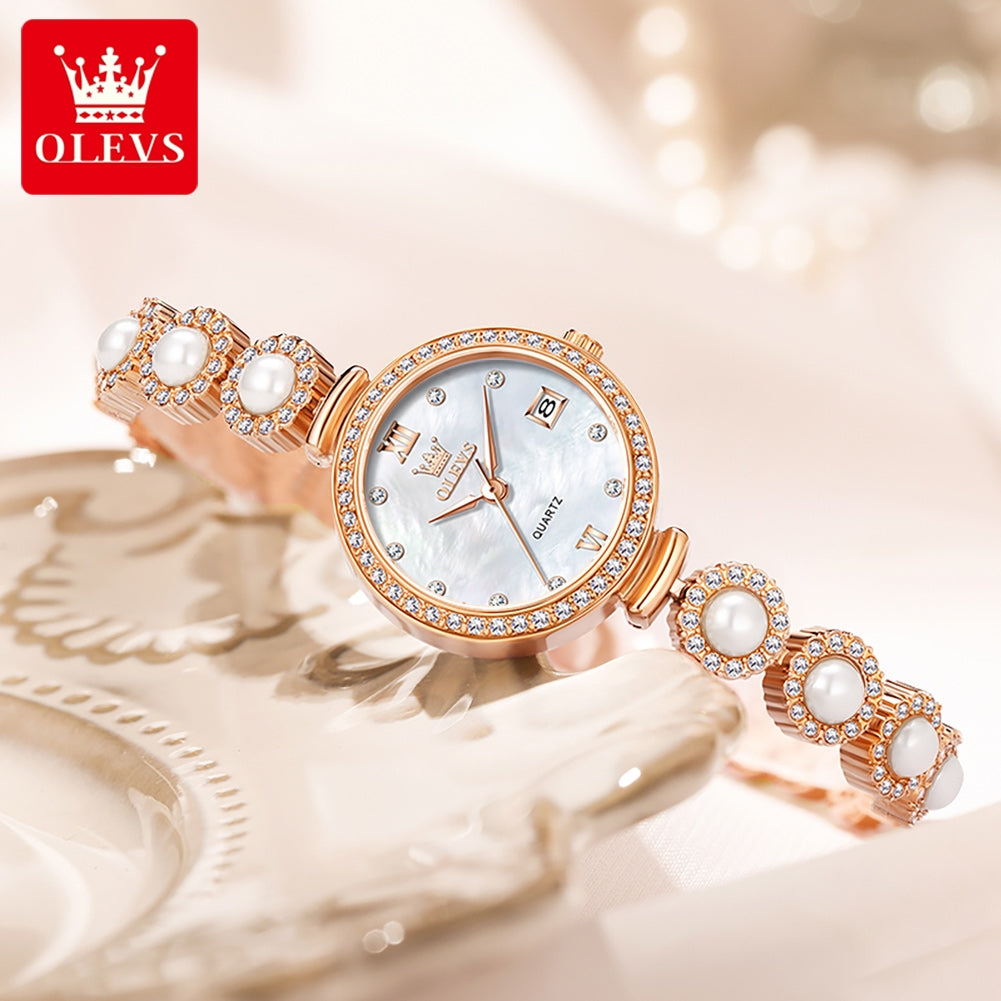 OLEVS 5635 Date Beauty Wristwatch Ladies Luxury Women Diamonds Watches Elegant Stainless Steel Strap Luminous Waterproof Watch