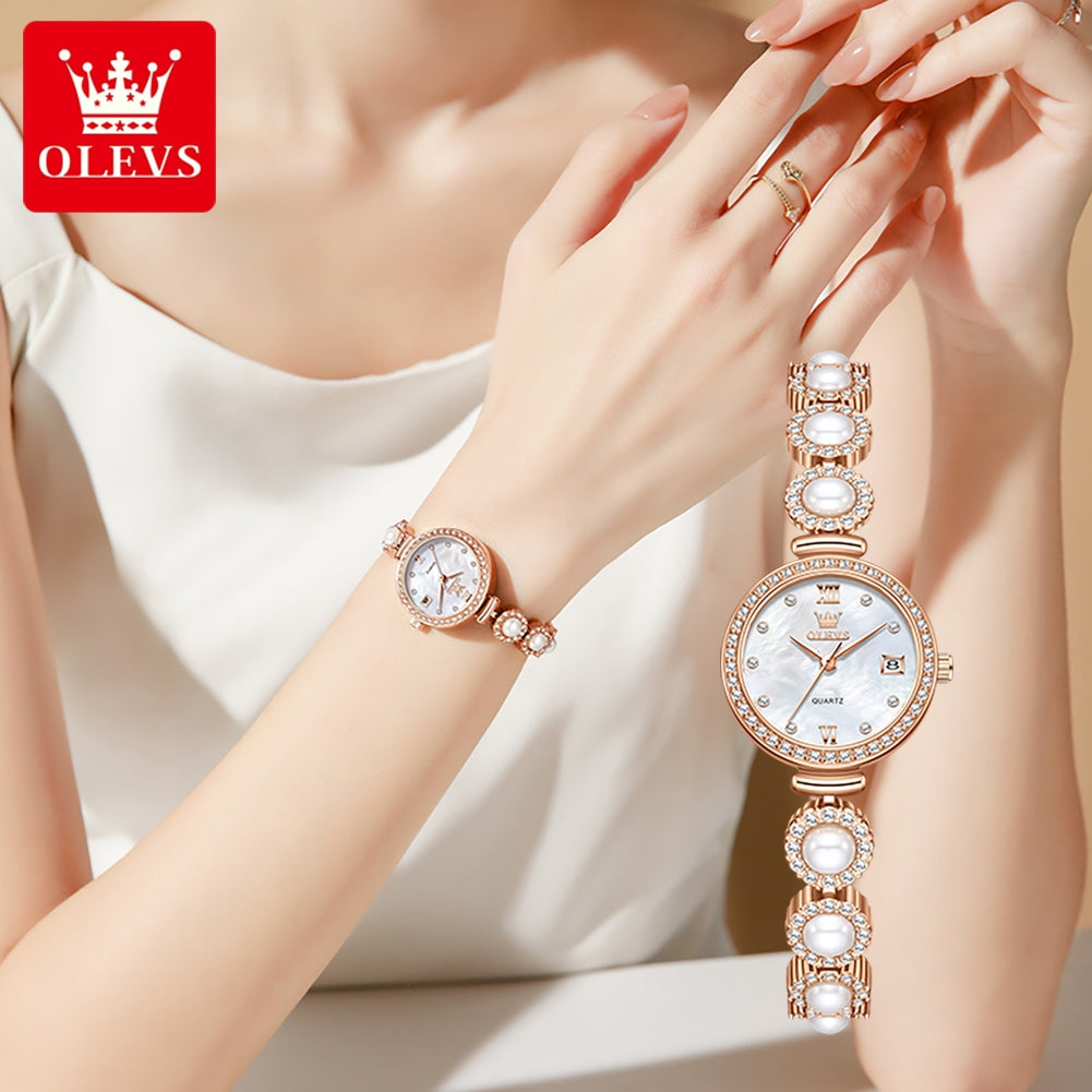 OLEVS 5635 Date Beauty Wristwatch Ladies Luxury Women Diamonds Watches Elegant Stainless Steel Strap Luminous Waterproof Watch