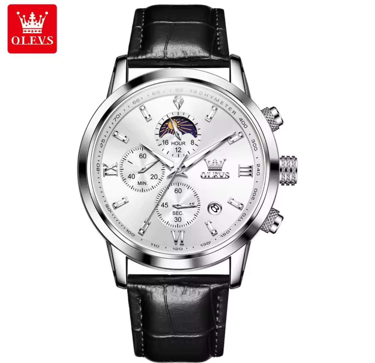 Wristwatches Genuine Leather Belt OLEVS 9812 Luminous Original Luxury Watches Men Waterproof Men's Quartz Moon Phase Sport Watch