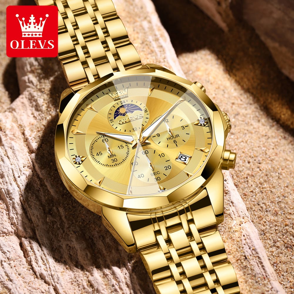 OLEVS 3673 Chronograph Quartz Stainless Steel Waterproof Date Week Fashion Classic Wrist Watches Luxury OLEVS New Men's Watches