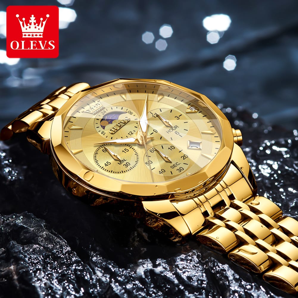 OLEVS 3673 Chronograph Quartz Stainless Steel Waterproof Date Week Fashion Classic Wrist Watches Luxury OLEVS New Men's Watches