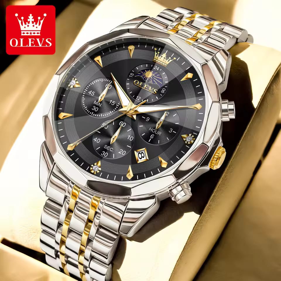 OLEVS 3673 Chronograph Quartz Stainless Steel Waterproof Date Week Fashion Classic Wrist Watches Luxury OLEVS New Men's Watches