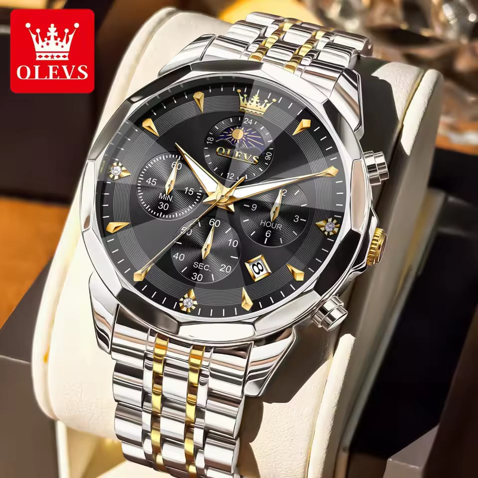 OLEVS 3673 Chronograph Quartz Stainless Steel Waterproof Date Week Fashion Classic Wrist Watches Luxury OLEVS New Men's Watches