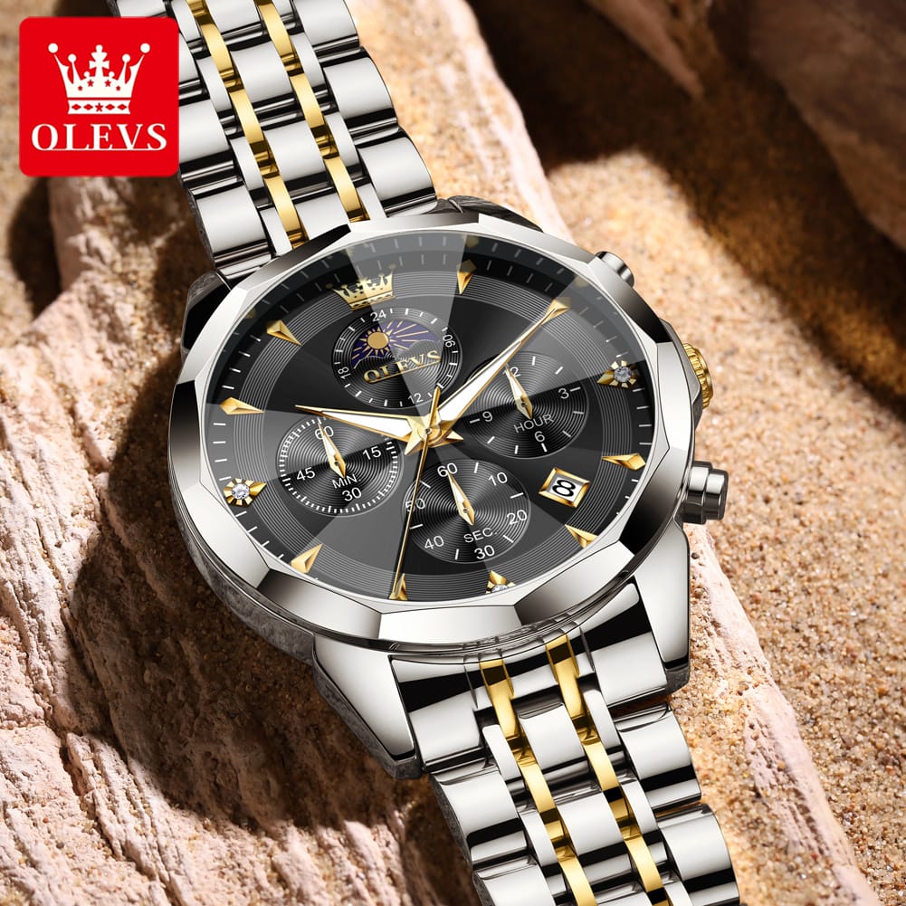 OLEVS 3673 Chronograph Quartz Stainless Steel Waterproof Date Week Fashion Classic Wrist Watches Luxury OLEVS New Men's Watches
