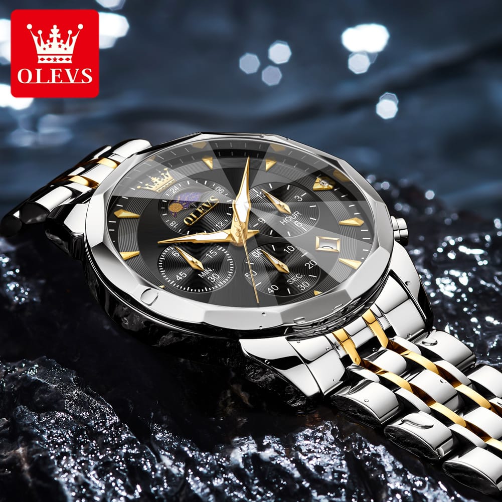 OLEVS 3673 Chronograph Quartz Stainless Steel Waterproof Date Week Fashion Classic Wrist Watches Luxury OLEVS New Men's Watches