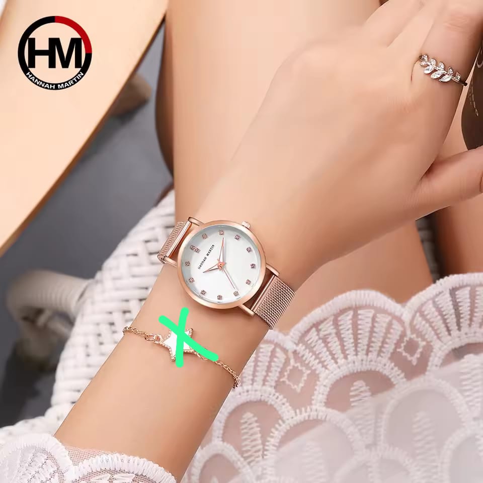 Hannah martin CZ32HTrending Rose Gold Women Hour Stylish Steel Band Waterproof Analog Display Concise Casual Hand Watc
