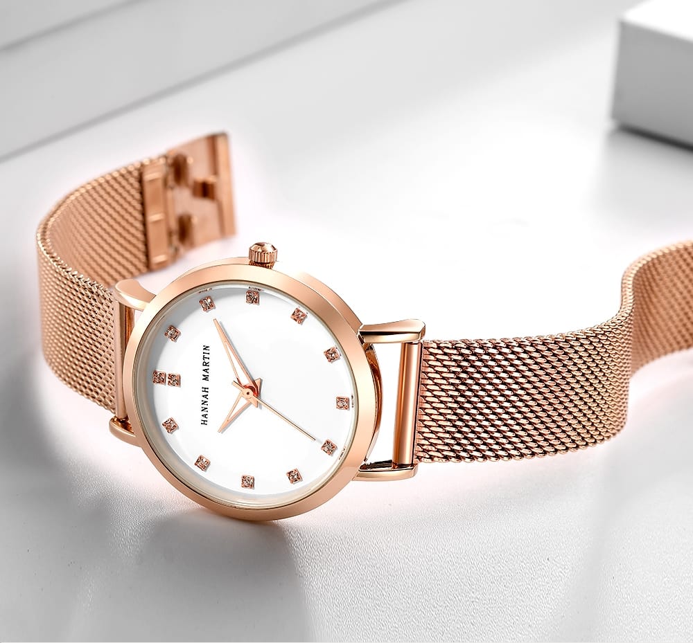 Hannah martin CZ32HTrending Rose Gold Women Hour Stylish Steel Band Waterproof Analog Display Concise Casual Hand Watc