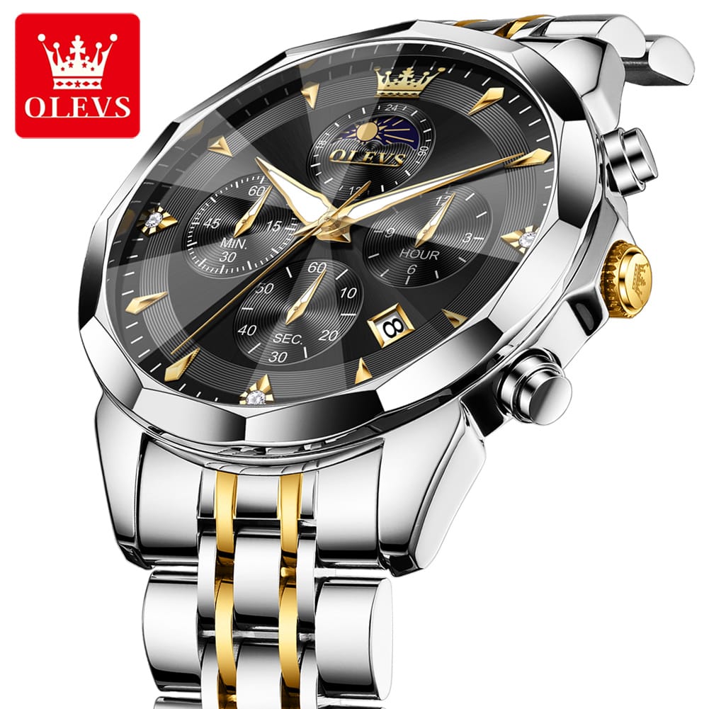 OLEVS 3673 Chronograph Quartz Stainless Steel Waterproof Date Week Fashion Classic Wrist Watches Luxury OLEVS New Men's Watches