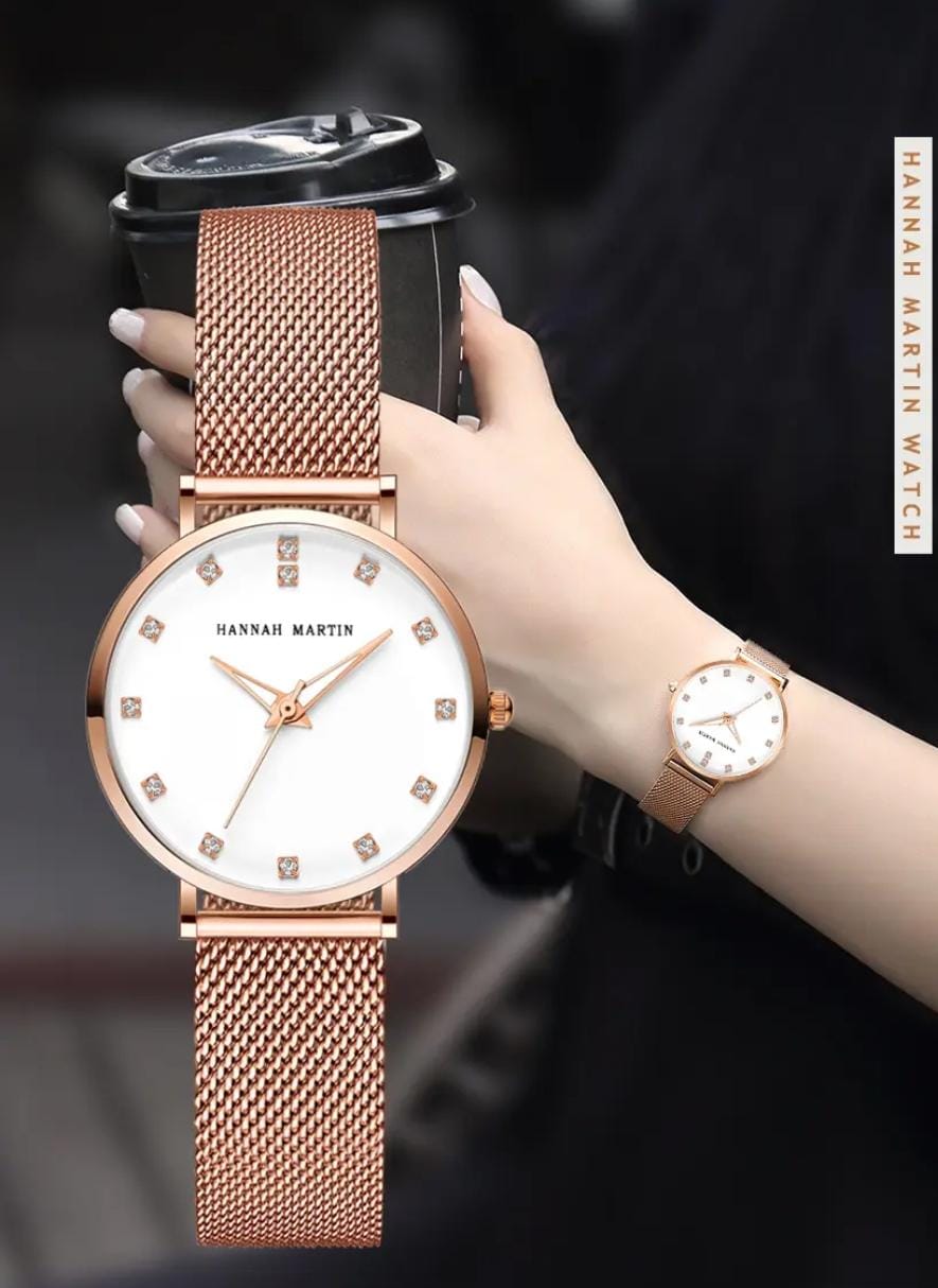 Hannah martin CZ32HTrending Rose Gold Women Hour Stylish Steel Band Waterproof Analog Display Concise Casual Hand Watc