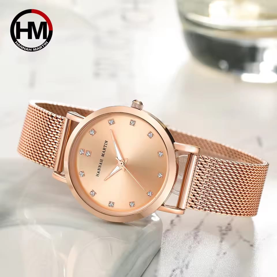 Hannah martin CZ32HTrending Rose Gold Women Hour Stylish Steel Band Waterproof Analog Display Concise Casual Hand Watc