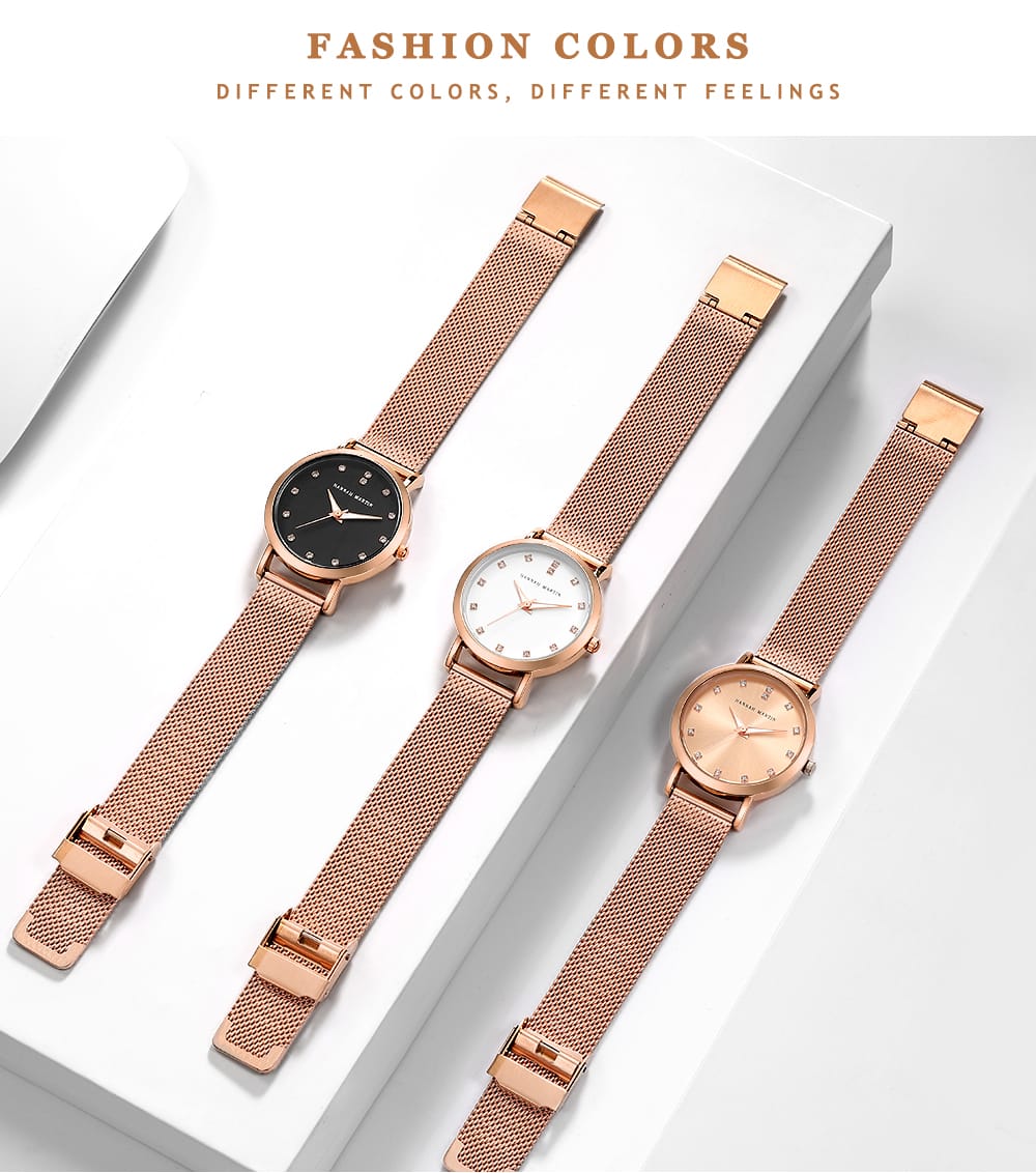Hannah martin CZ32HTrending Rose Gold Women Hour Stylish Steel Band Waterproof Analog Display Concise Casual Hand Watc
