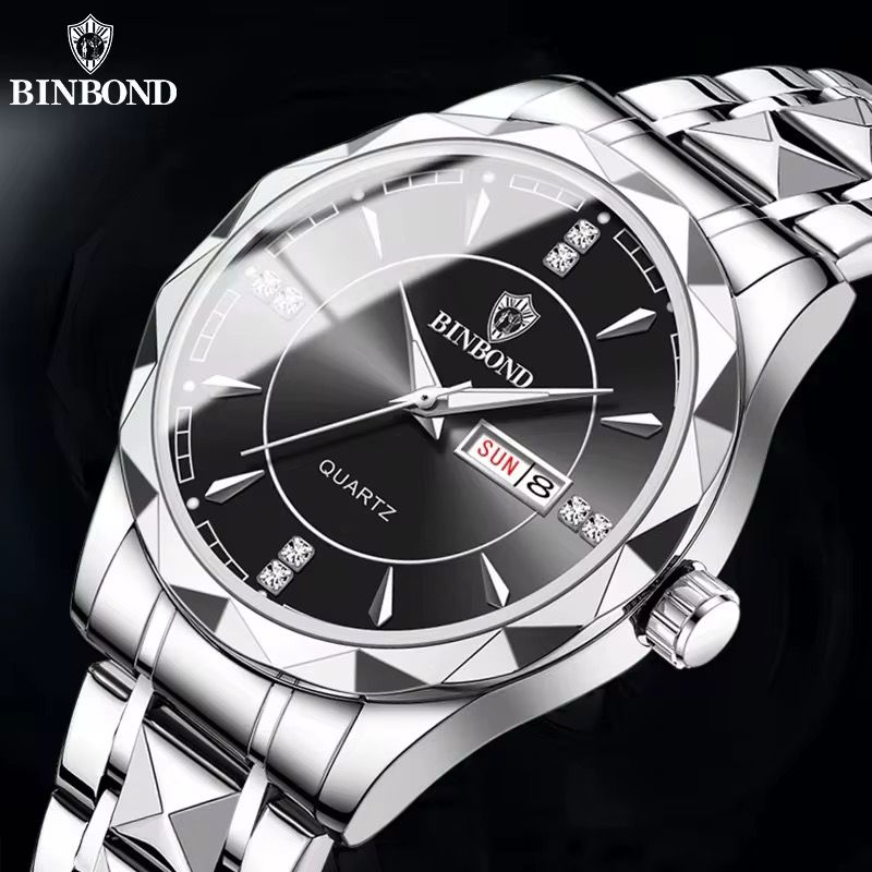 BINBOND 5552 Fashion Brand Men Watch Sports Steel Band 50M Waterproof Luminous Men Business Wristwatches
