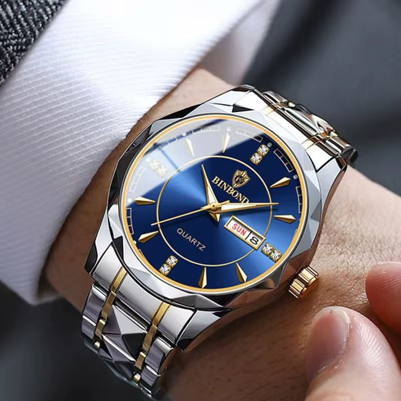 BINBOND 5552 Fashion Brand Men Watch Sports Steel Band 50M Waterproof Luminous Men Business Wristwatches
