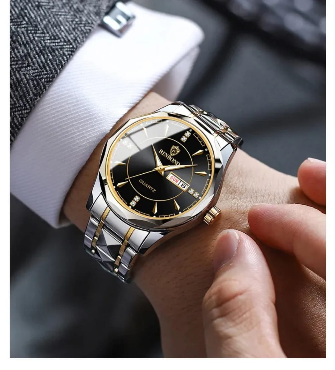 BINBOND 5552 Fashion Brand Men Watch Sports Steel Band 50M Waterproof Luminous Men Business Wristwatches